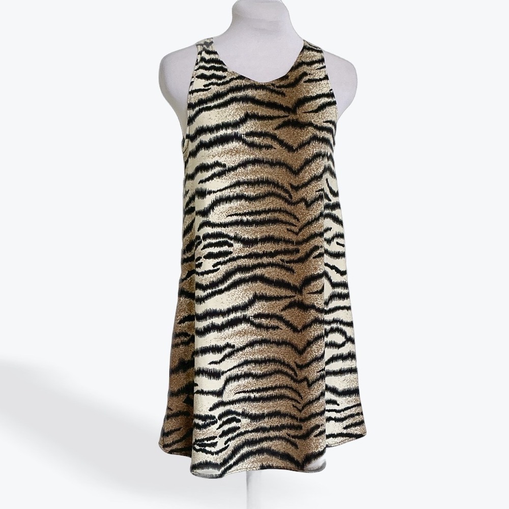 S.A.Y Womens Tiger Animal Print Shift Mini Dress Tan Black Sleeveless Small NWT